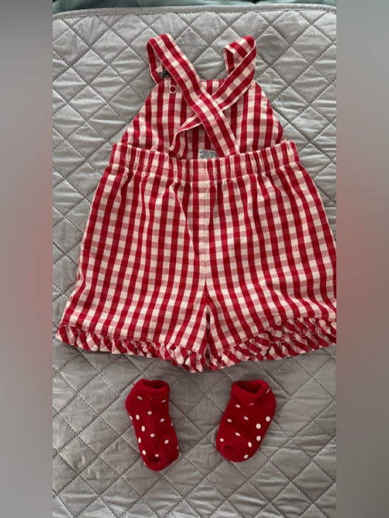 Gymboree Red and White Gingham Baby Romper with Ladybug Button - Picture 4 of 4